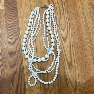 White Multi strand beaded sphere necklace 11”-16”